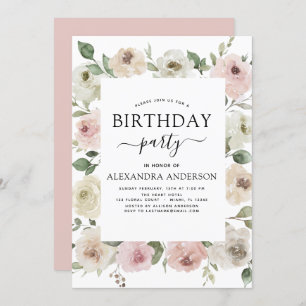  Dusty Pink Birthday Party Floral Greenery Invitat Invitation