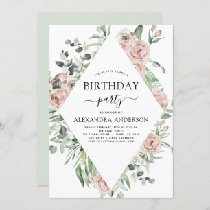 Dusty Pink Birthday Party Floral Greenery Invitati Invitation