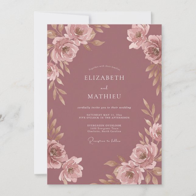 Dusty Pink Blossom Wedding Invitation (Front)