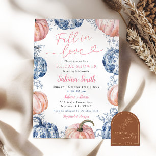 Dusty Pink Blue Chinoiserie Pumpkin Bridal Shower Invitation