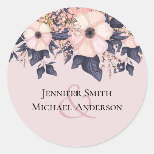 Dusty Pink Blue Floral Wedding Budget Classic Round Sticker
