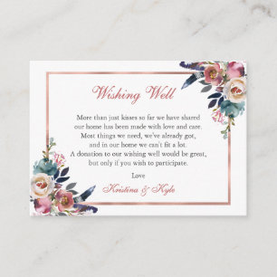 Dusty Pink Blue Floral Wedding Wishing Well Enclosure Card