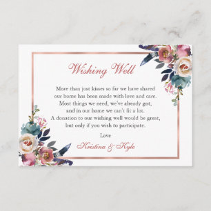 Dusty Pink Blue Floral Wishing Well Wedding Enclosure Card
