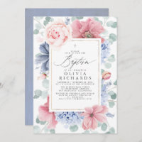 Dusty Pink Blue Flowers Elegant Girls Baptism