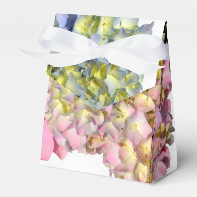 Dusty pink blue yellow green floral hydrangeas  favour box (Front Side)