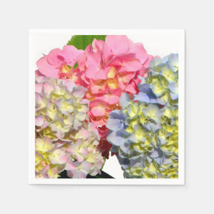 Dusty pink blue yellow green floral hydrangeas napkin