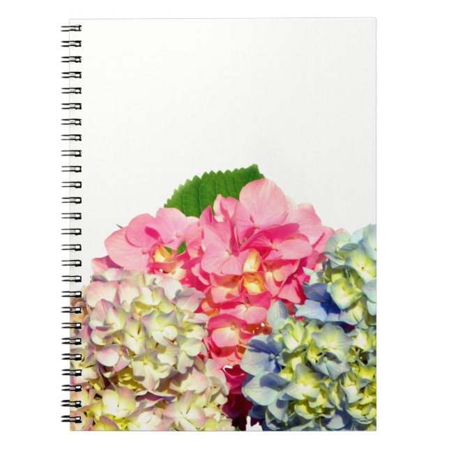 Dusty pink blue yellow green floral hydrangeas  notebook (Front)
