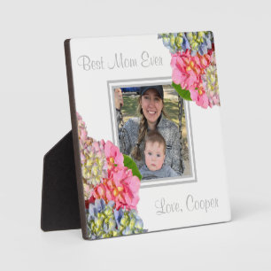 Dusty pink blue yellow green floral hydrangeas  plaque