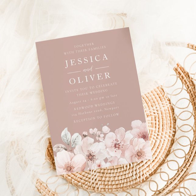 Dusty Pink, Blush Flowers Pure Elegance Wedding Invitation (Creator Uploaded)