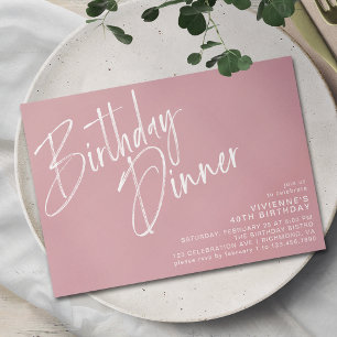 Dusty Pink Blush   Modern Girly Birthday Dinner Invitation
