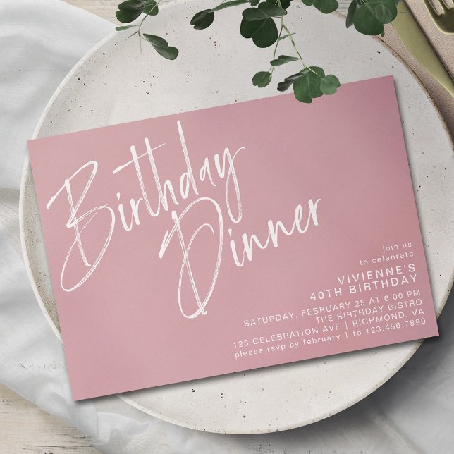 Dusty Pink Blush | Modern Girly Birthday Dinner Invitation (Creator Uploaded)
