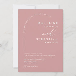 Dusty Pink Blush Rose Modern Arch Photo Wedding Invitation