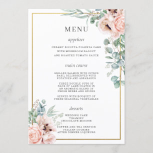 Dusty Pink Blush Roses Poppy Floral Bar Drink Menu