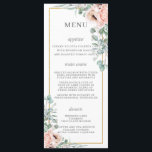 Dusty Pink Blush Roses Poppy Floral Wedding Menu<br><div class="desc">Designed to co-ordinate with our Cherise wedding collection, this elegant wedding menu features a beautiful watercolor blush floral and silver eucalyptus arrangement. Personalise it easily and quickly, simply press the customise it button to further re-arrange and format the style and placement of the text. Double sided. Coordinating items available at...</div>