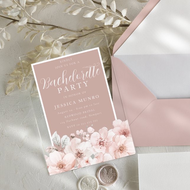 Dusty Pink & Blush Watercolor Bachelorette Party Acrylic Invitations (Creator Uploaded)