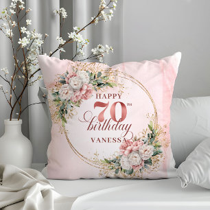 Dusty Pink Bohemian Floral Pillow 70th Birthday 