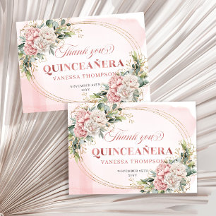 Dusty Pink Boho Eucalyptus Floral 15th Birthday Thank You Card