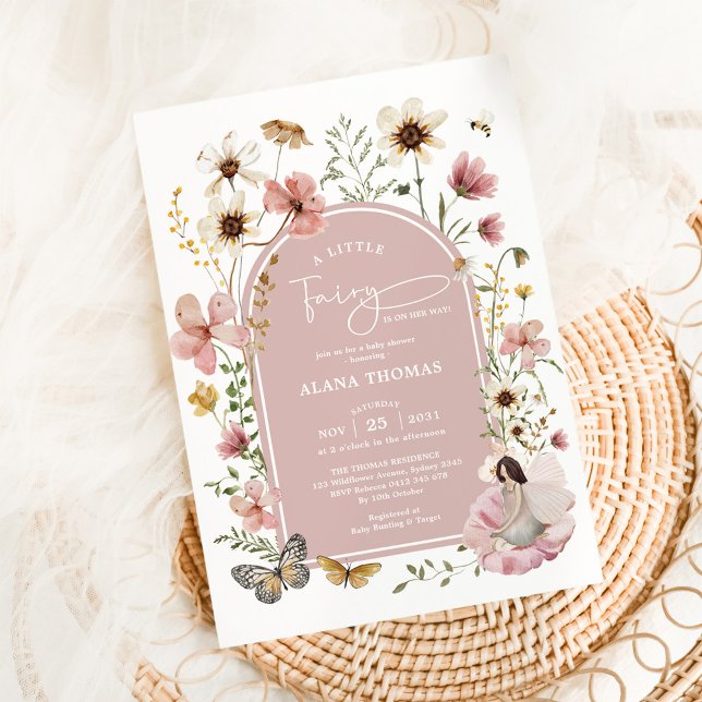 Dusty Pink Boho Fairy Wildflower Girl Baby Shower Invitation (Creator Uploaded)