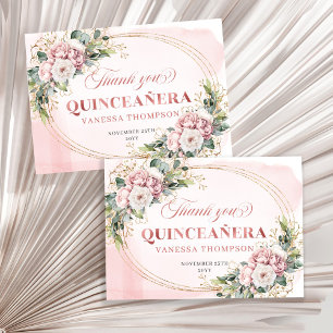Dusty Pink Boho Floral Eucalyptus Quince Party Thank You Card