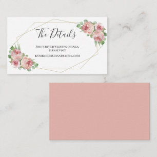 Dusty Pink Boho Floral Geometric Wedding Website Enclosure Card