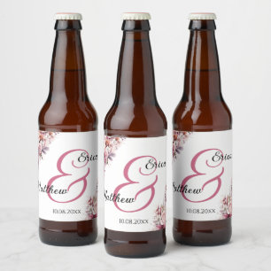 Dusty Pink Boho Floral Modern Script Wedding Beer Bottle Label