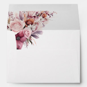 Dusty Pink Boho Floral Modern Script Wedding Envelope