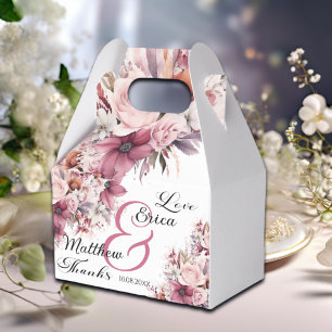 Dusty Pink Boho Floral Modern Script Wedding Favour Box