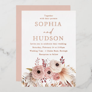 Dusty Pink Boho Floral Pampas Wedding Rose Gold