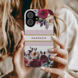 Dusty Pink Boho Floral Stripe Monogram iPhone 16 Case<br><div class="desc">Custom monogrammed phone cases personalised with your name or other text. This trendy boho design features a watercolor floral border in rustic fall colours on a dusty mauve pink and white striped background with faux gold foil accent. Use the design tools to choose any background colour, change text fonts and...</div>
