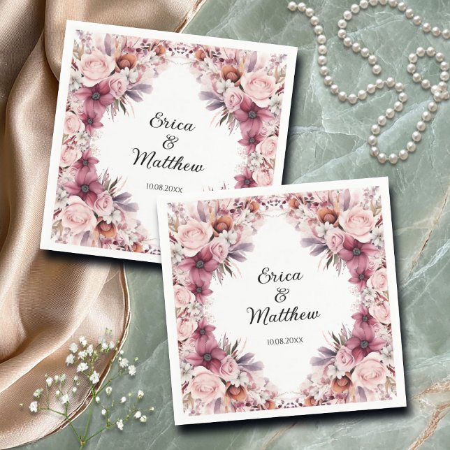 Dusty Pink Boho Floral Wedding  Napkin (Creator Uploaded)