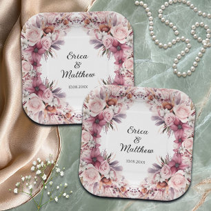 Dusty Pink Boho Floral Wedding  Paper Plate