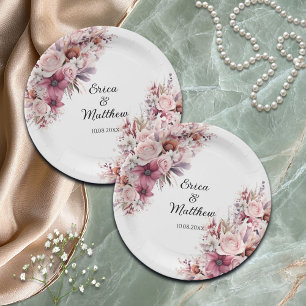 Dusty Pink Boho Floral Wedding  Paper Plate
