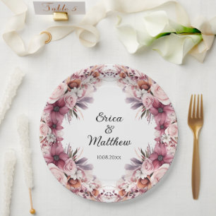 Dusty Pink Boho Floral Wedding Paper Plate