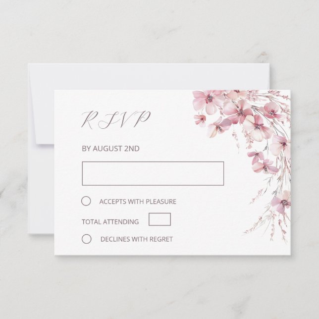 Dusty Pink Boho Floral Wedding RSVP Card (Front)