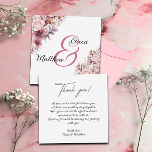 Dusty Pink Boho Floral Wedding Thank You Card Note