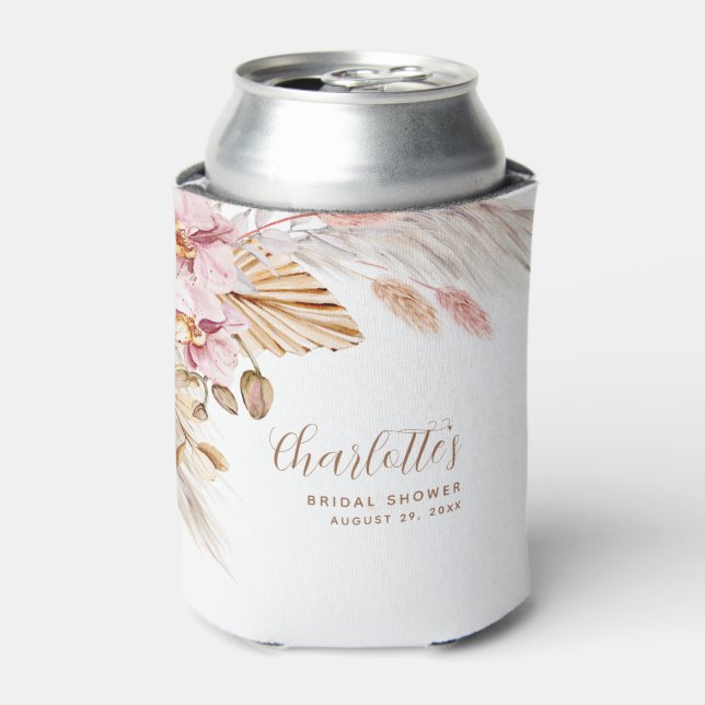 Dusty Pink Boho Pampas Grass | Bridal Shower Can Cooler (Can Front)