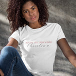 Dusty Pink Bold Script Calligraphy Maid of Honour T-Shirt<br><div class="desc">Celebrate your bachelorette with this elegant,  minimalist t-shirt,  featuring bold dusty pink typography and elegant calligraphy name. Easily add your own details by clicking on the "personalise" option.</div>