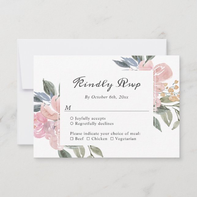 Dusty Pink Botanical Floral Rustic Elegant RSVP (Front)