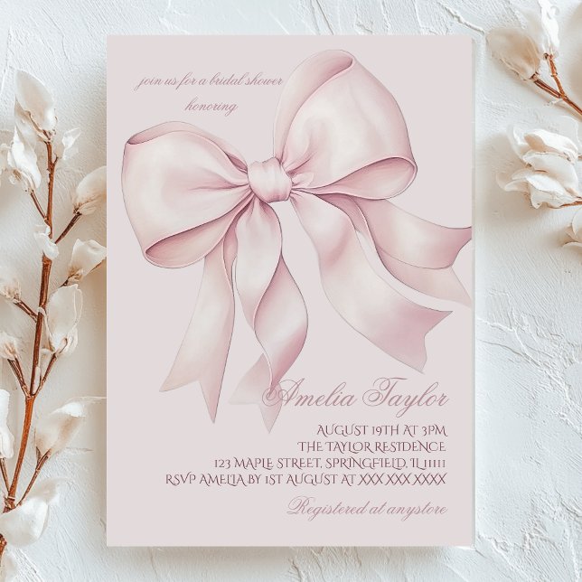 Dusty Pink Bow Bridal Shower Invitation (Creator Uploaded)