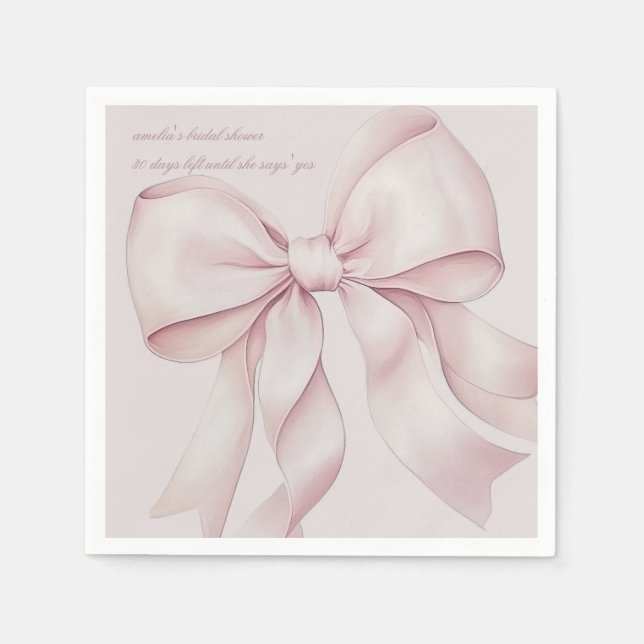 Dusty Pink Bow Bridal Shower  Napkin (Front)