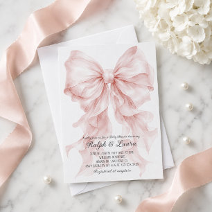 Dusty Pink Bow Luxury Girl Baby Shower Invitation