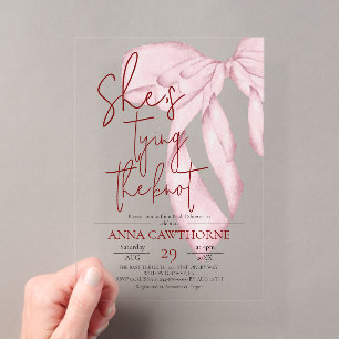 Dusty Pink Bow ⎮Modern Elegant Bridal Shower Acrylic Invitations