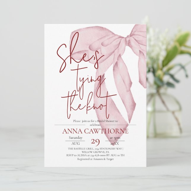Dusty Pink Bow ⎮Modern Elegant Bridal Shower Invitation (Standing Front)