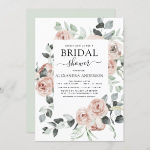 Dusty Pink Bridal Shower Floral Greenery Invitatio Invitation