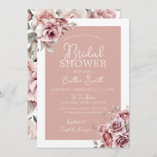 Dusty Pink Bridal Shower Invitation Floral Rose