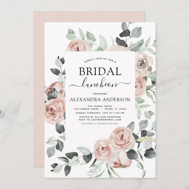 Dusty Pink Bridal Shower Luncheon Floral  Invitation (Front/Back)