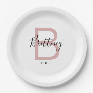Dusty Pink Bride Monogram Paper Plate