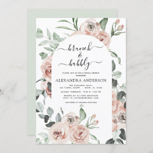 Dusty Pink Brunch & Bubbly Bridal Shower Greenery Invitation