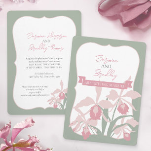 Dusty pink Cattleya orchid wedding modern floral Invitation
