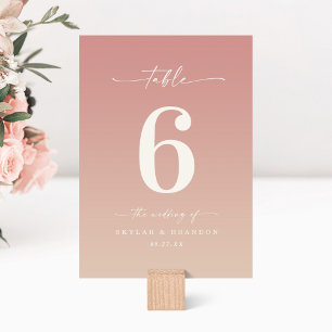 Dusty Pink & Champagne Ombre Monogrammed Wedding Table Number